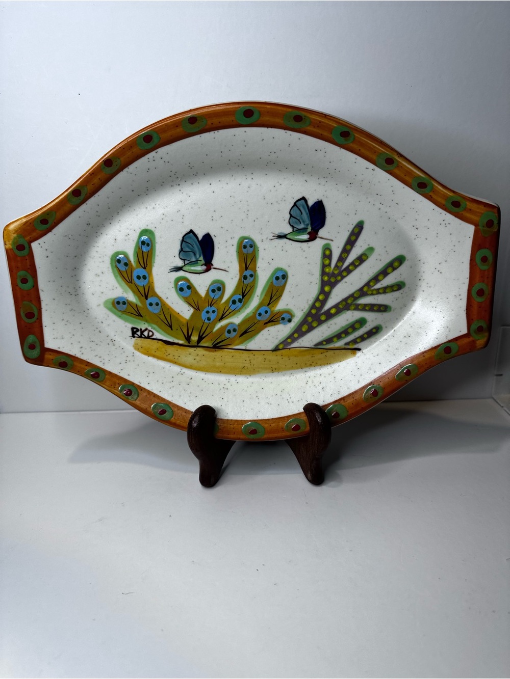 Signed HF Coors Tucson, Arizona Small Platter/ Plate Hummingbird and Cactus